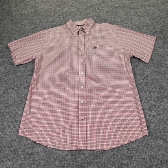 Cinch Shirt Mens Medium Red Black Plaid Button Up Short Sleeve Western Cowboy - Picture 2 of 10
